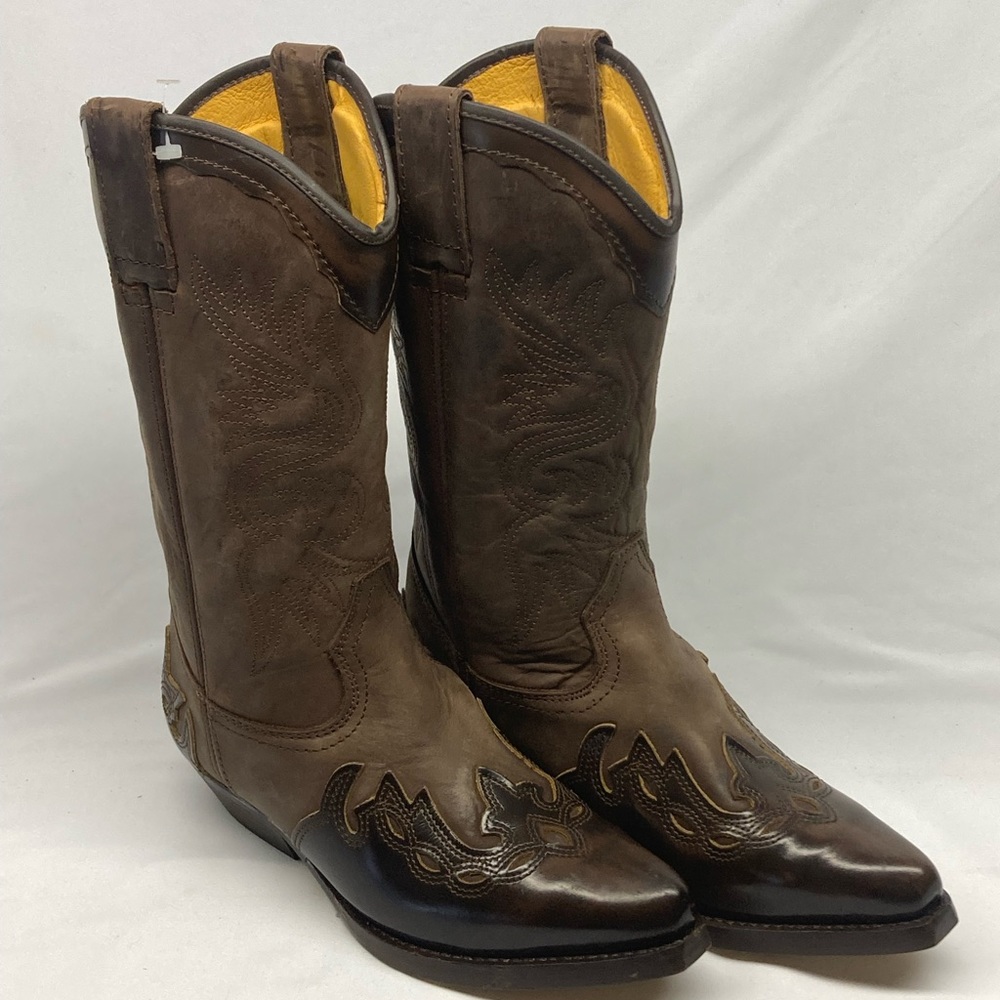 Timeless Charm: Two Tone Brown Bill Montana Western Boots Size 5 Genuine Leather